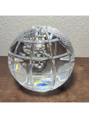 Lenox Crystal Glass World Globe Paperweight, Textured Marked Waterford, Figurine